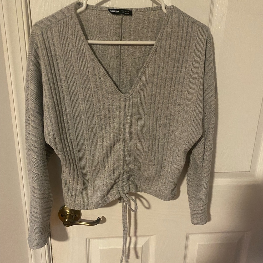 Gray SHEIN Tie-front V-neck Top